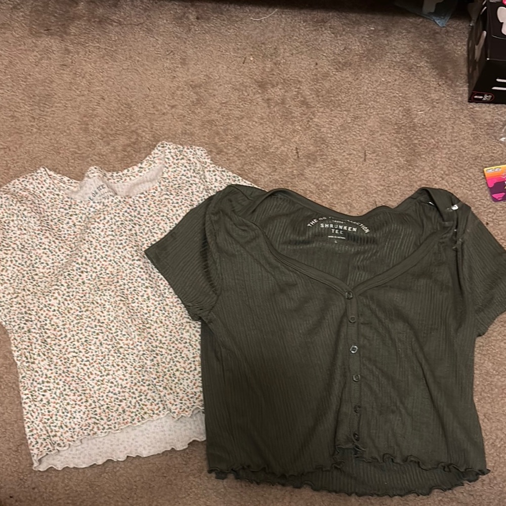 Green and Floral Tops Set of TWO